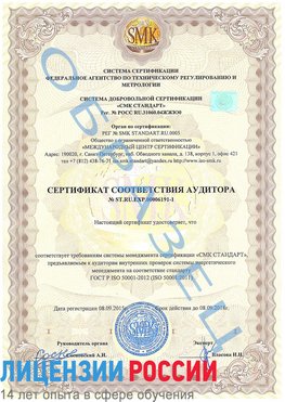 Образец сертификата соответствия аудитора №ST.RU.EXP.00006191-1 Дзержинский Сертификат ISO 50001
